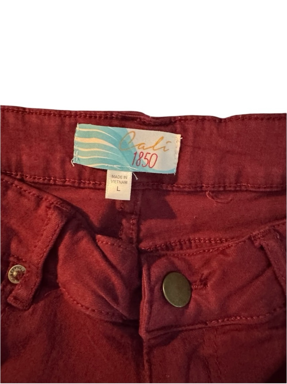 Low-Rise Distressed Red Denim Short Shorts - Picture 3 of 5